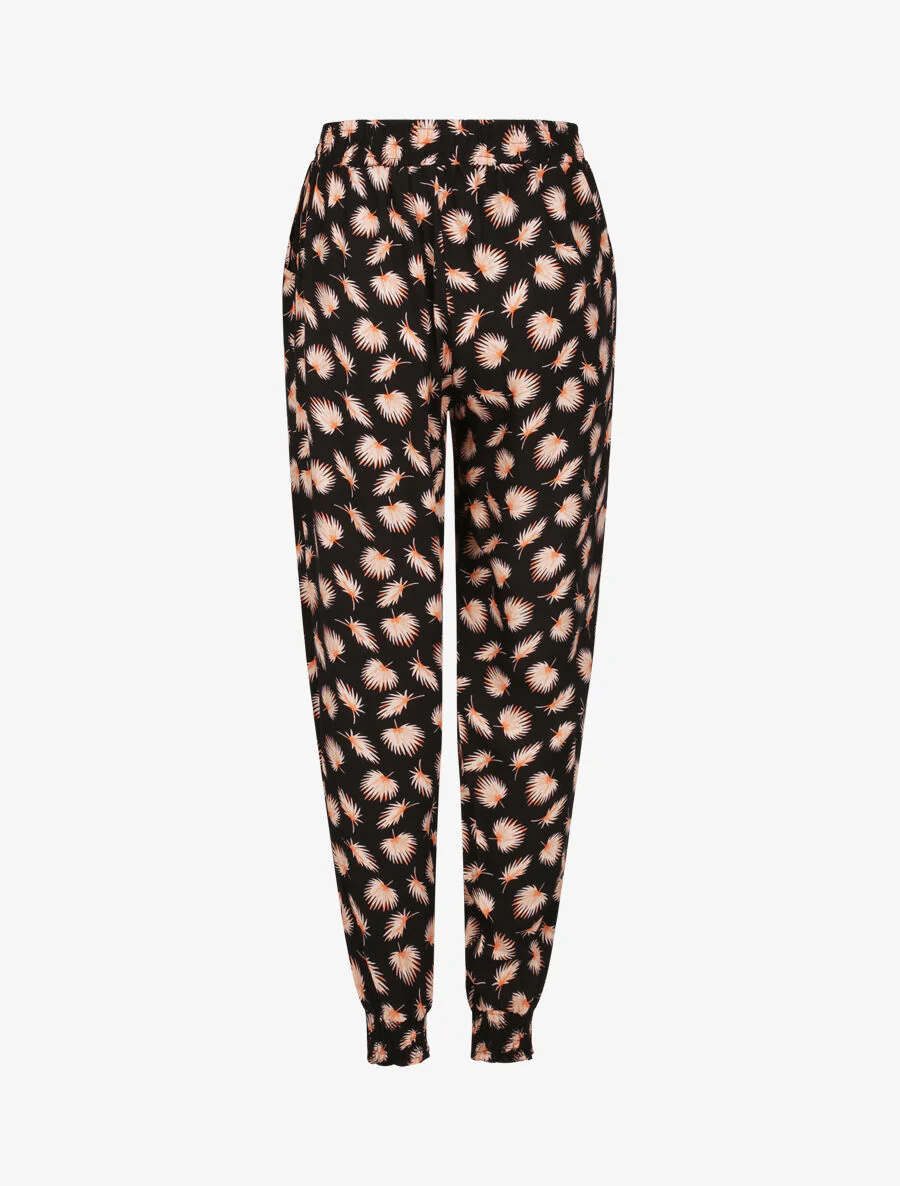 Pantalon harem imprimé feuilles de palmier - Noir - Image 2