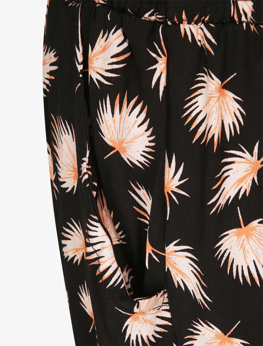 Pantalon harem imprimé feuilles de palmier - Noir - Image 3