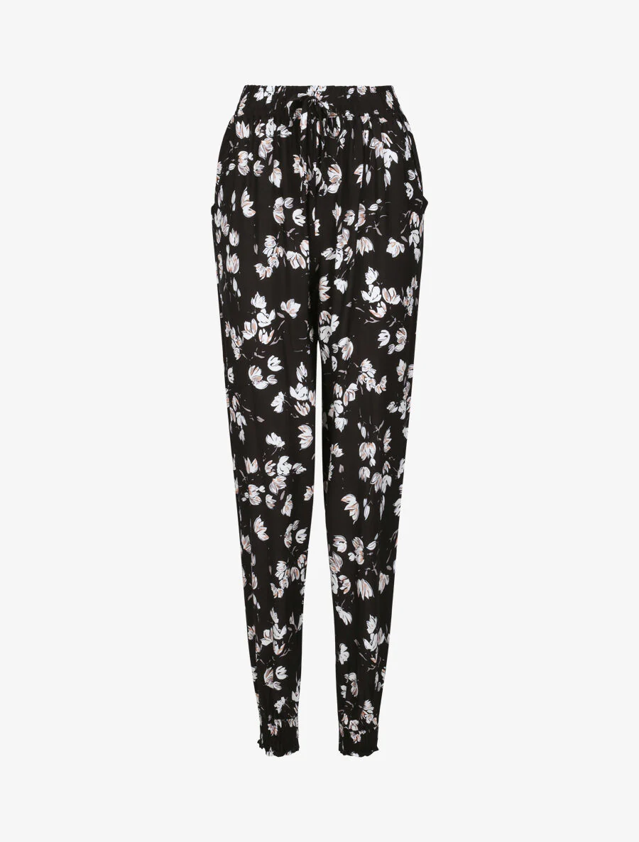 Pantalon harem imprimé tulipes - Noir