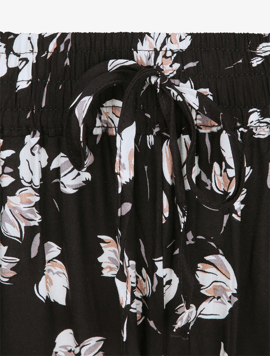 Pantalon harem imprimé tulipes - Noir - Image 3