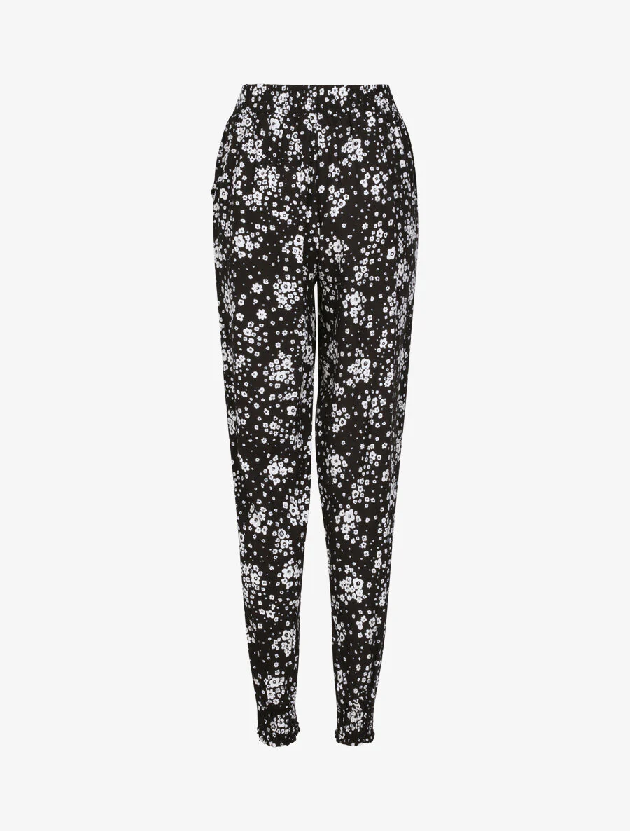 Pantalon harem motifs marguerites - Noir - Image 2
