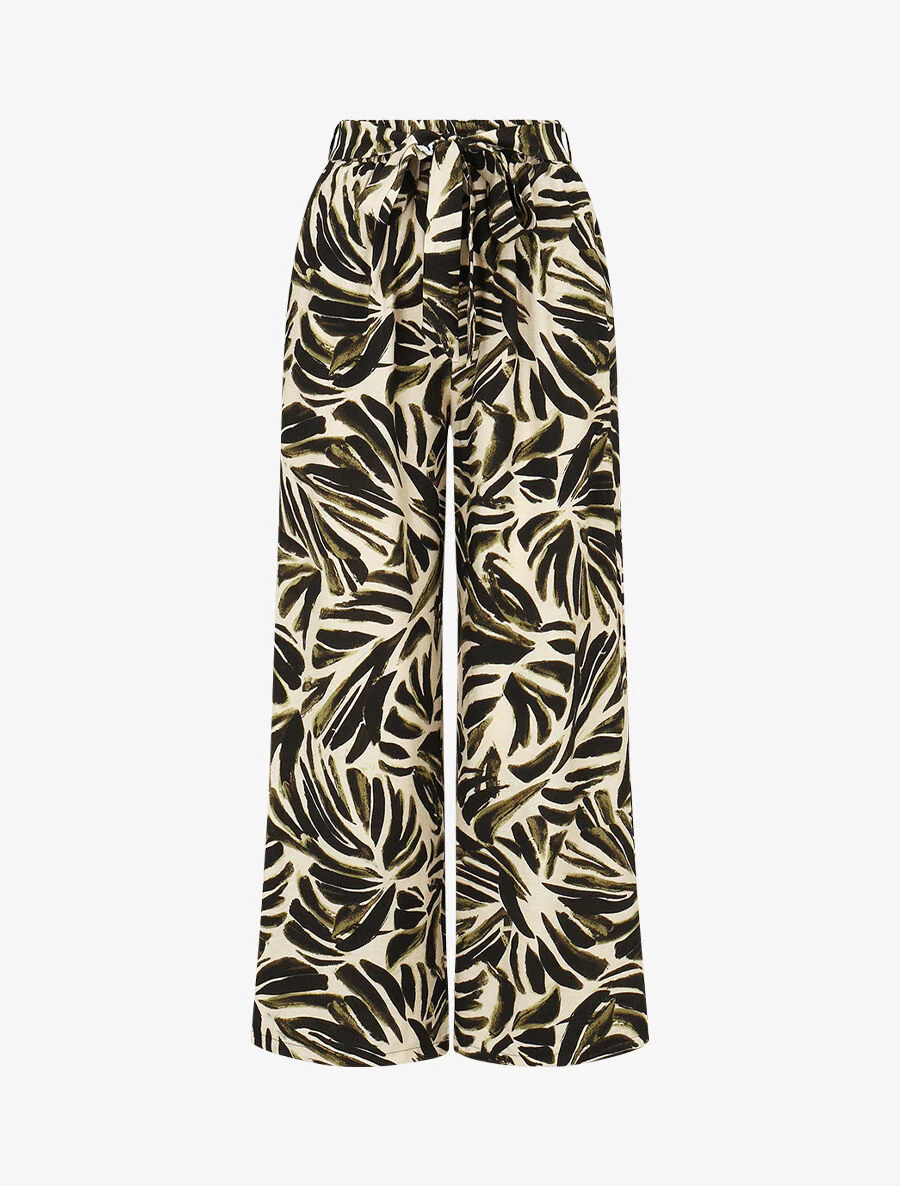 Pantalon imprimé abstrait à taille haute élastiquée - Kaki