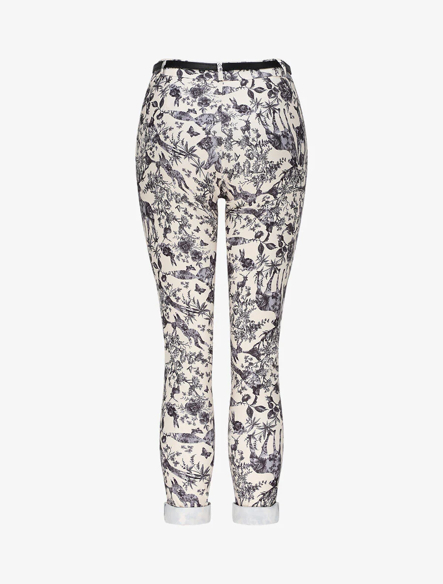 Pantalon imprimé animal à revers - Noir - Image 2