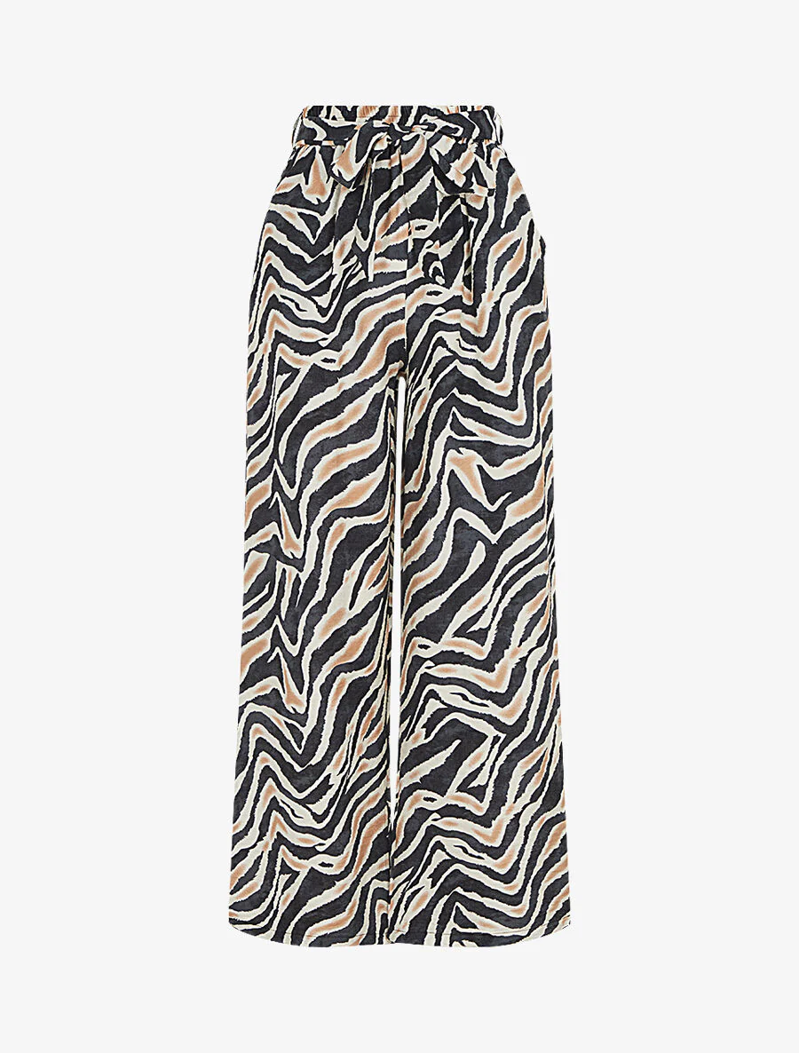 Pantalon imprimé fantaisie à taille haute élastiquée - Noir