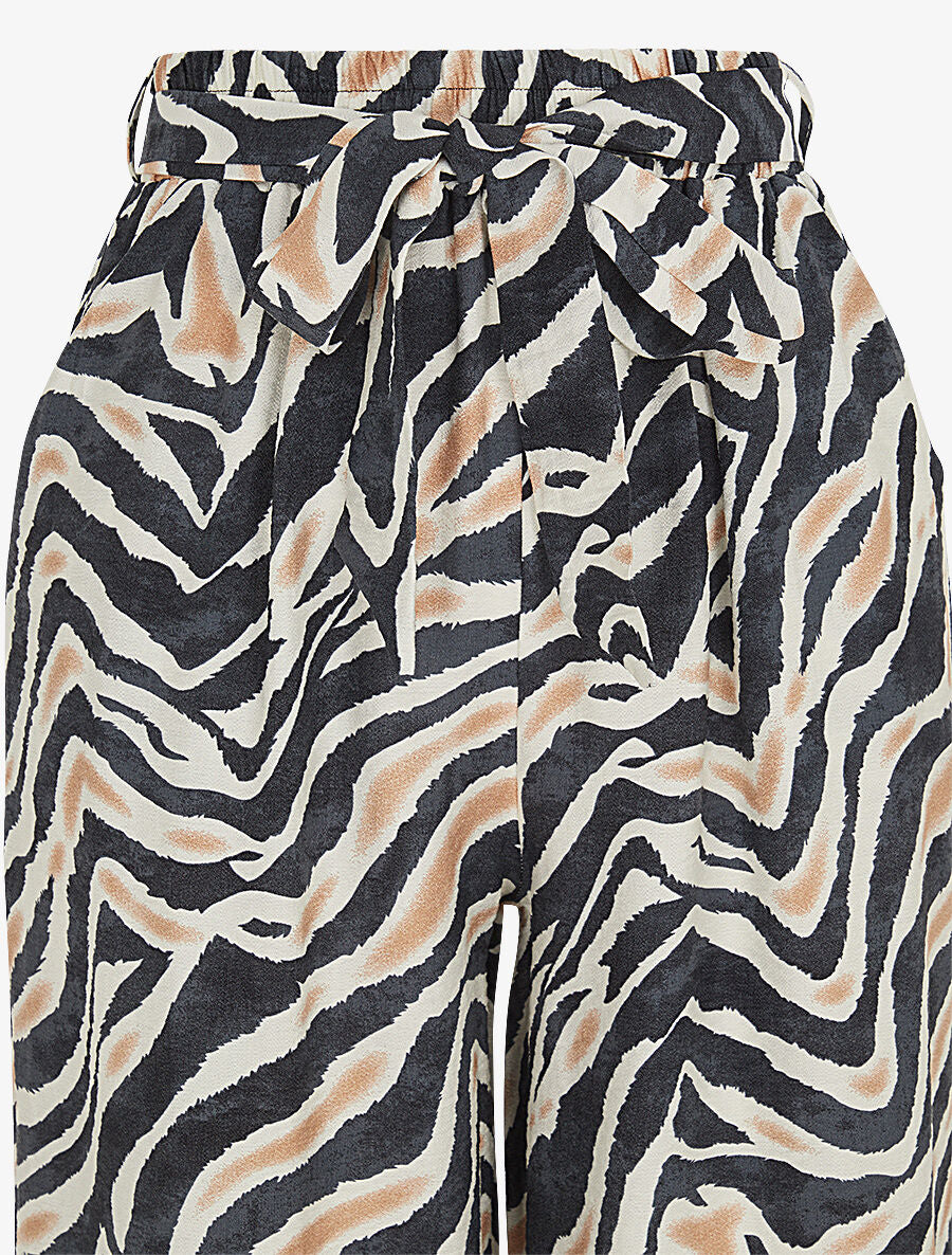 Pantalon imprimé fantaisie à taille haute élastiquée - Noir - Image 3