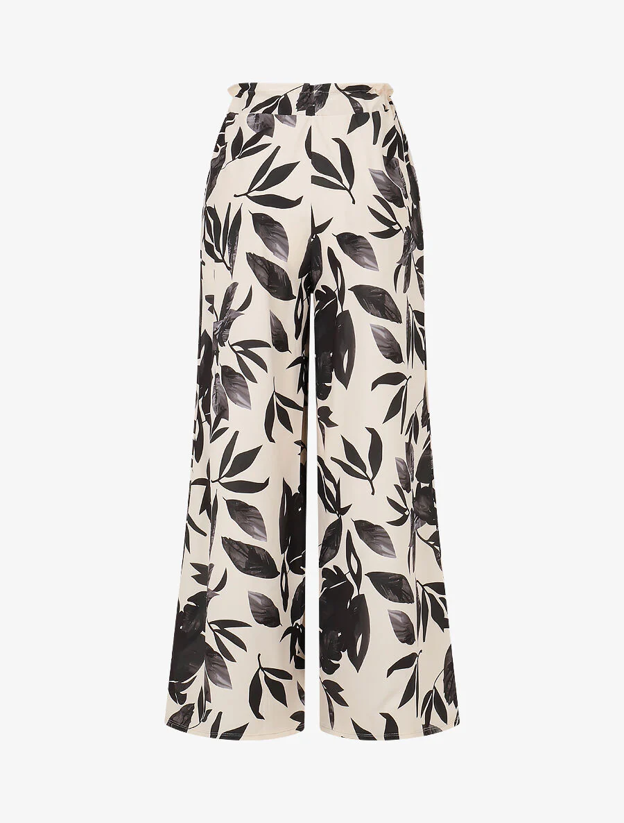 Pantalon imprimé feuillage à taille élastiquée - Noir - Image 2