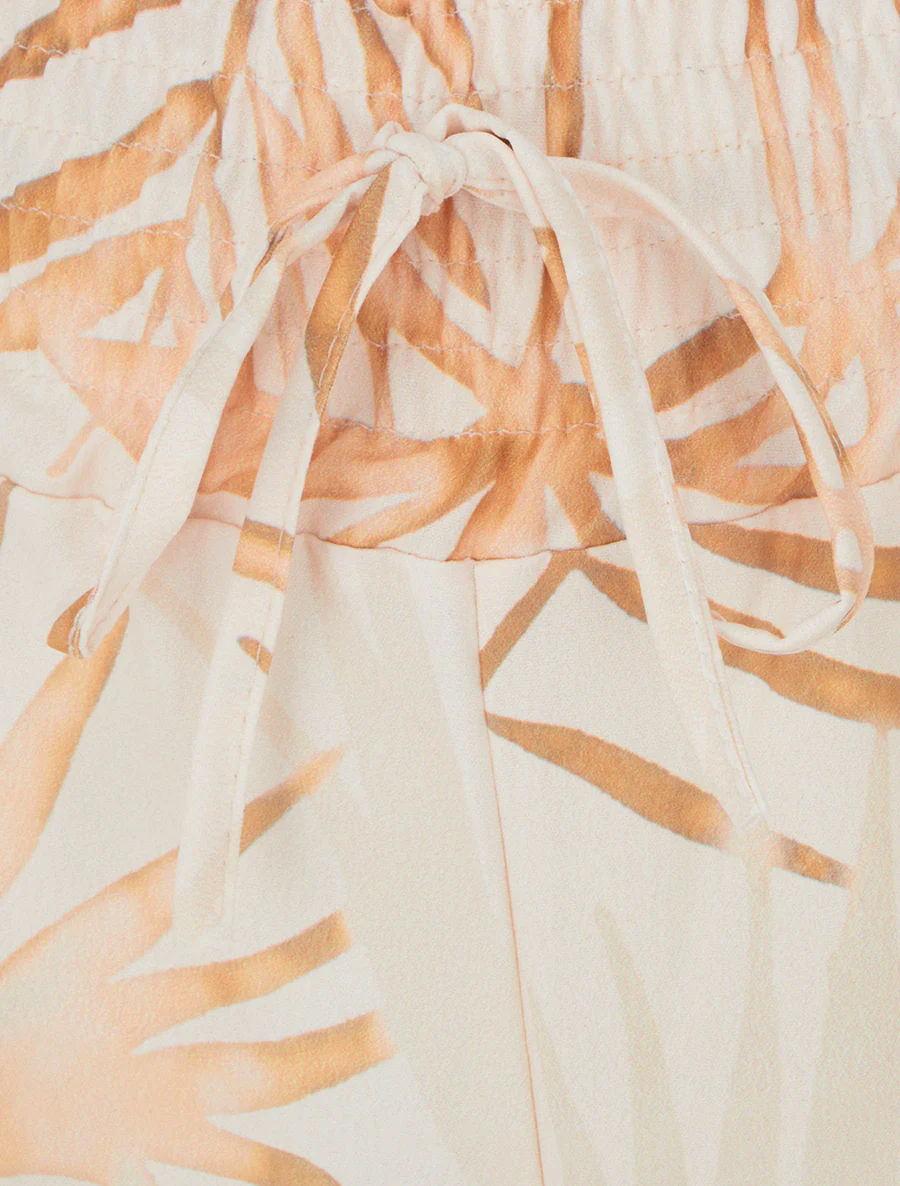 Pantalon imprimé feuillage à taille élastiquée - Beige - Image 3