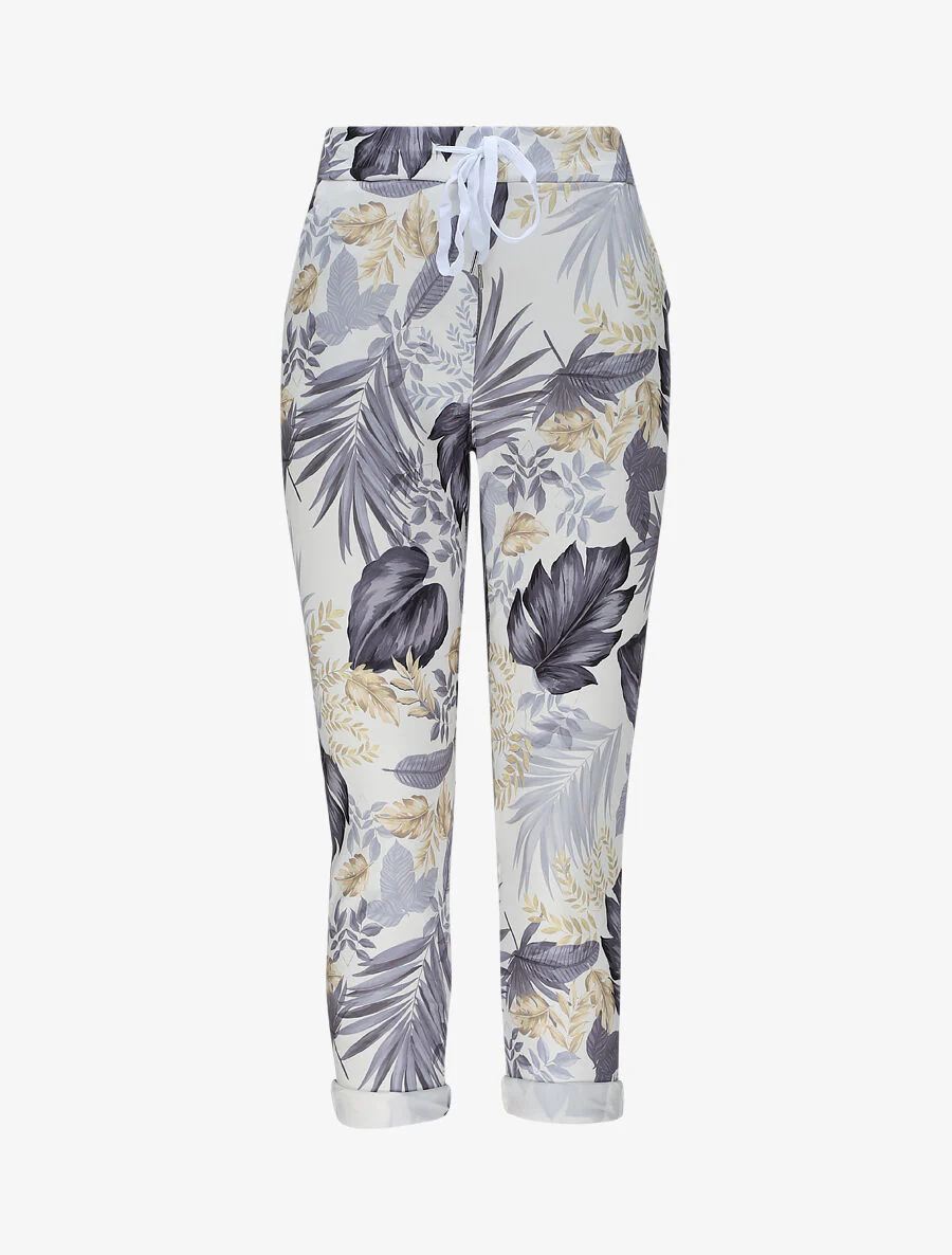 Pantalon imprimé jungle à taille élastiquée - Gris