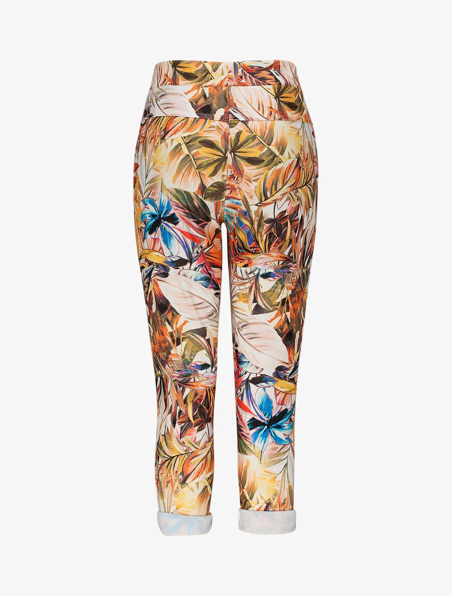 Pantalon imprimé tropical à taille élastiquée - Jaune - Image 2