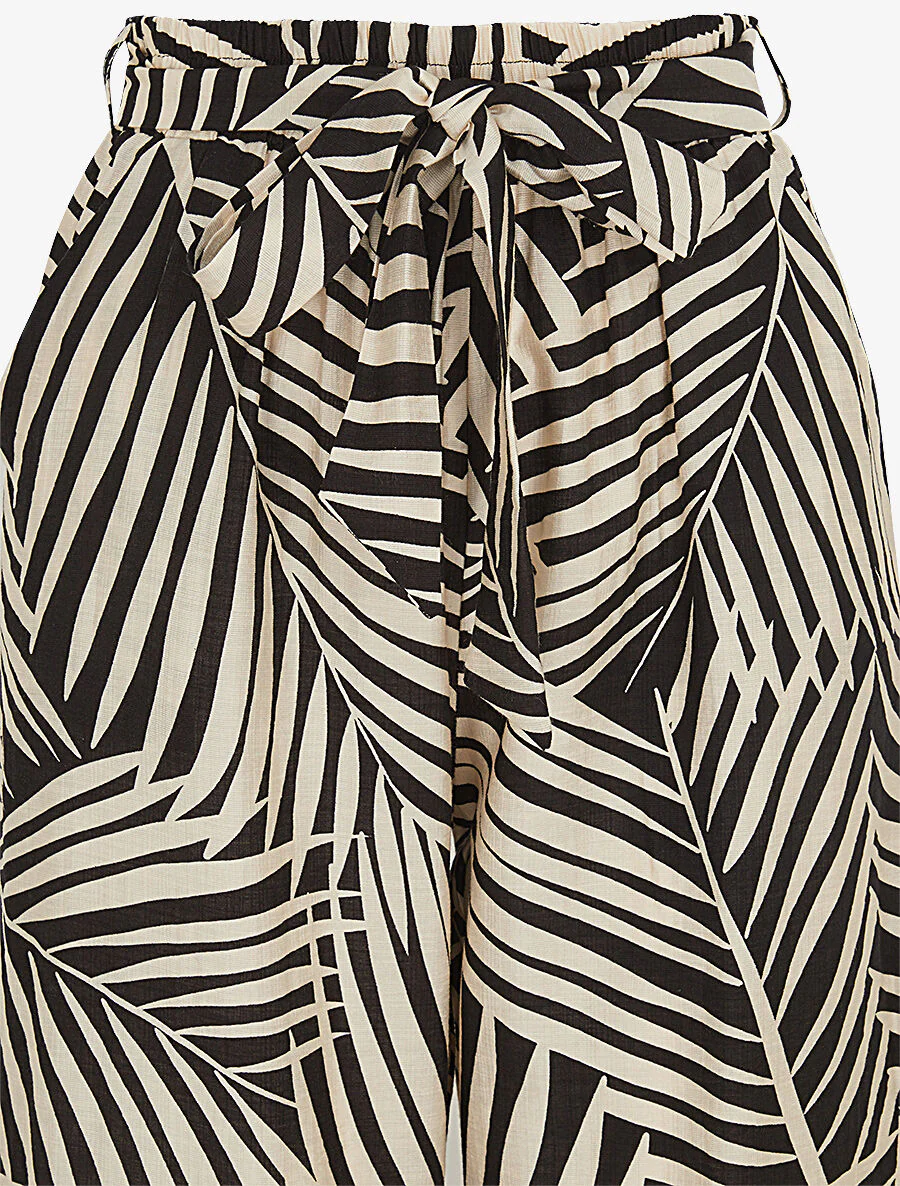 Pantalon imprimé tropical à taille haute élastiquée - Noir - Image 3