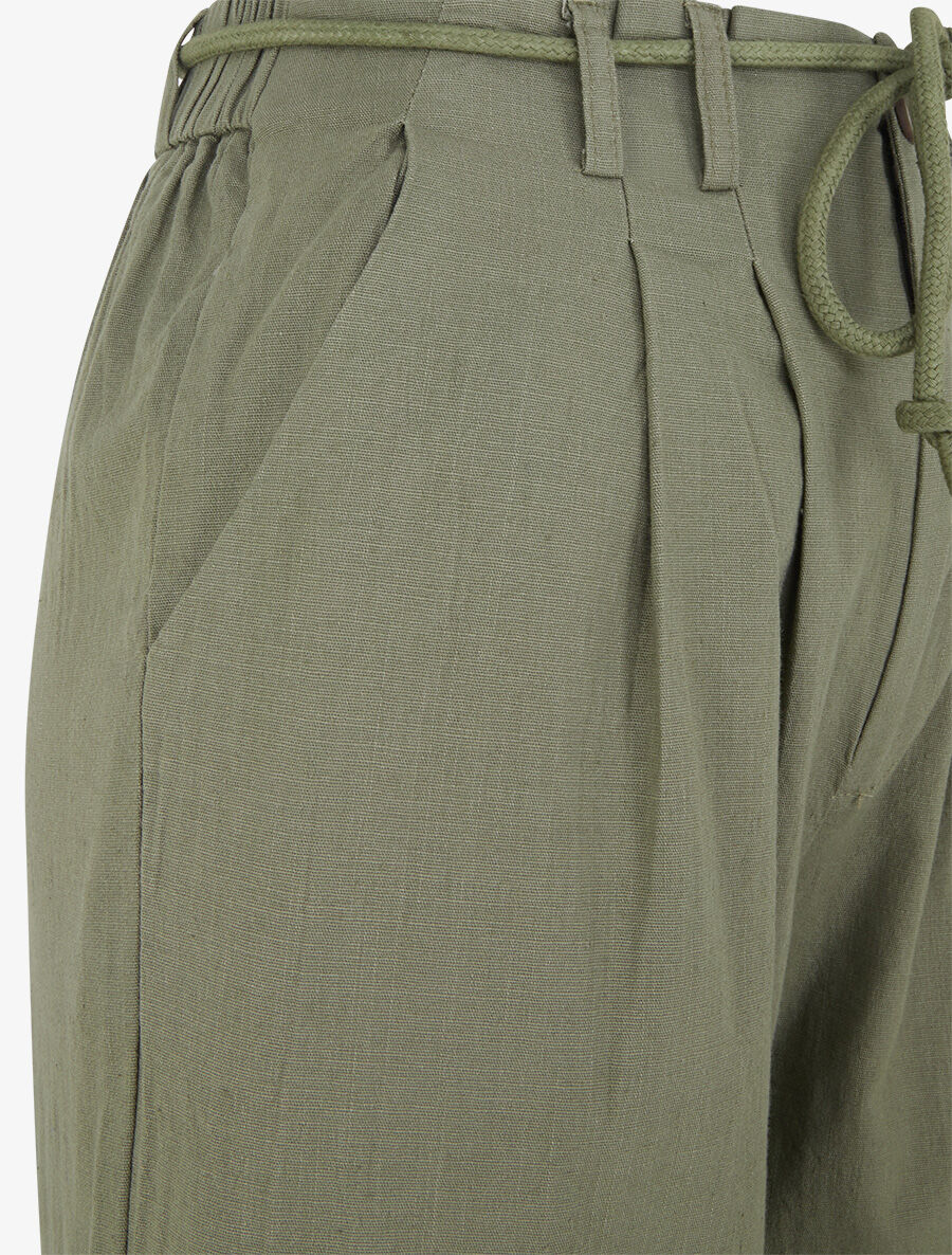Pantalon large élastiqué effet lin - Kaki - Image 3