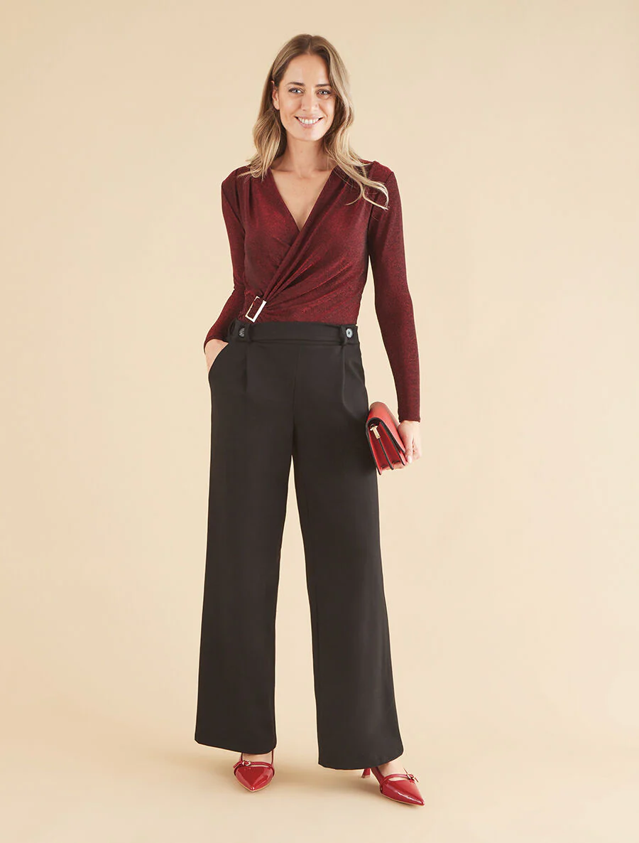 Pantalon long épais coupe ample - Noir - Image 4