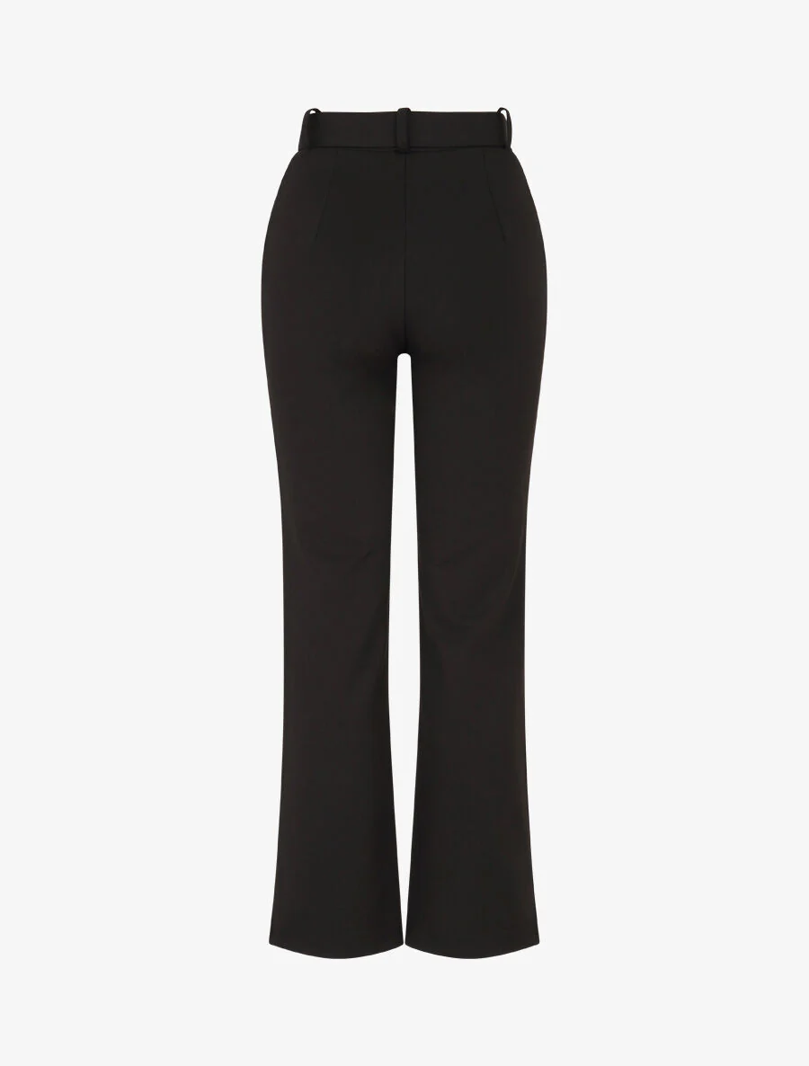 Pantalon long uni ceinturé - Noir - Image 2