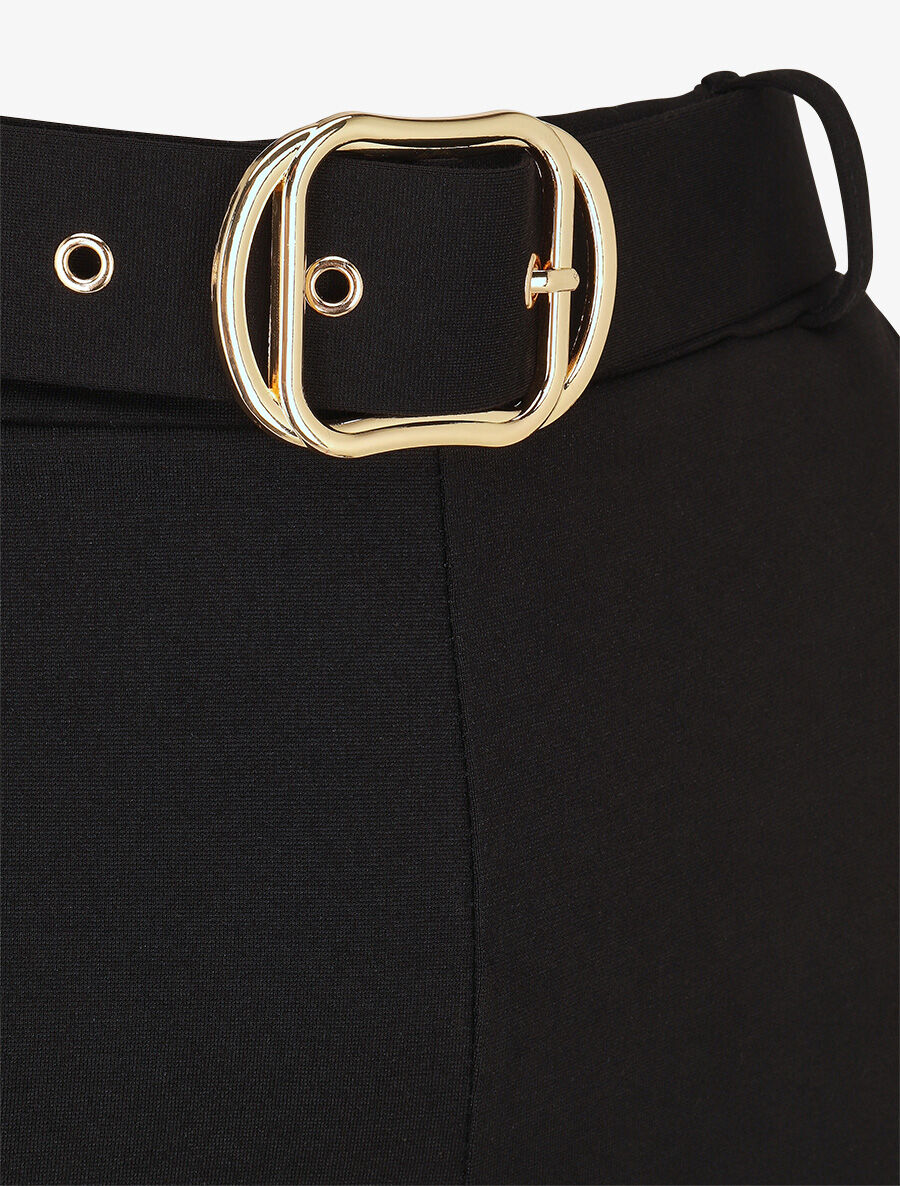 Pantalon long uni ceinturé - Noir - Image 3