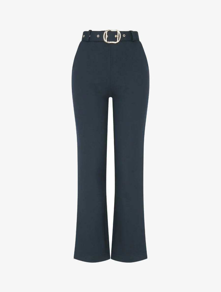 Pantalon long uni ceinturé - Marine