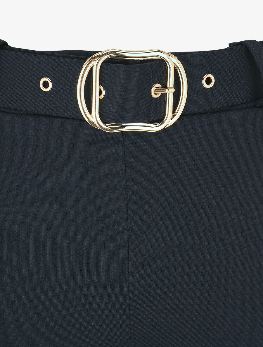 Pantalon long uni ceinturé - Marine - Image 3