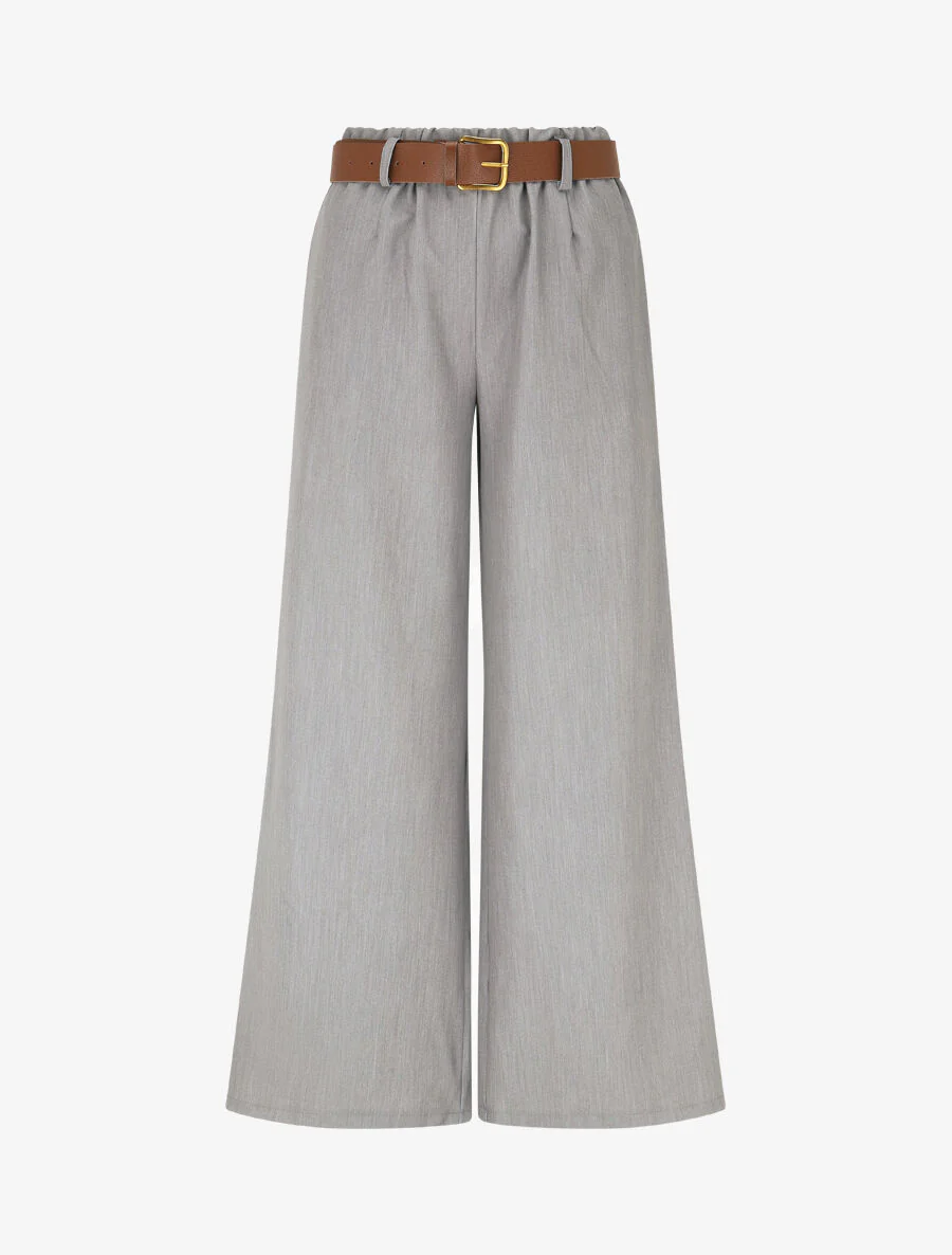 Pantalon long uni élastiqué - Gris