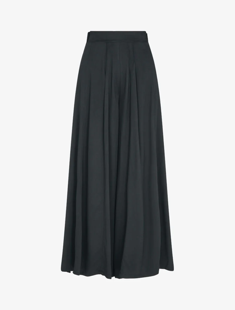 Pantalon palazzo à taille haute élastiquée - Noir