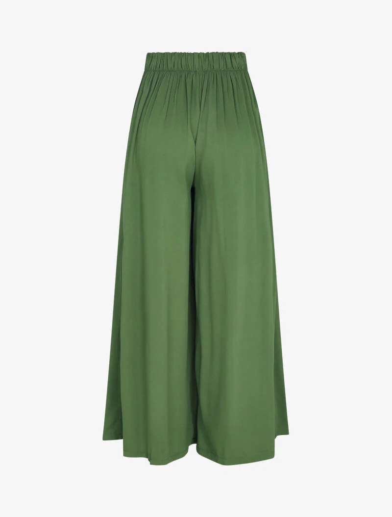 Pantalon palazzo à taille haute élastiquée - Kaki - Image 2