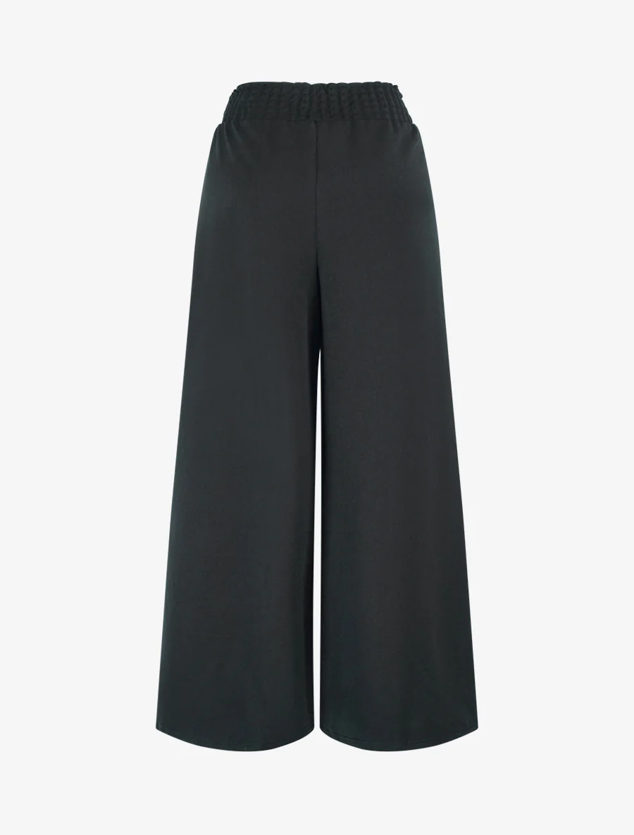 Pantalon palazzo taille froncée à anneaux - Noir - Image 2