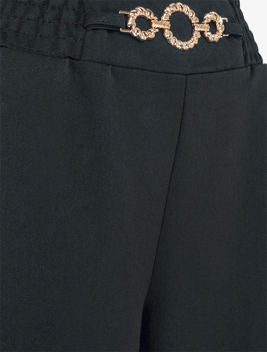 Pantalon palazzo taille froncée à anneaux - Noir - Image 3