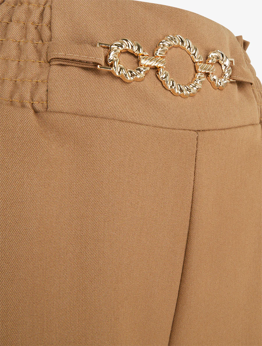 Pantalon palazzo taille froncée à anneaux - Camel - Image 3