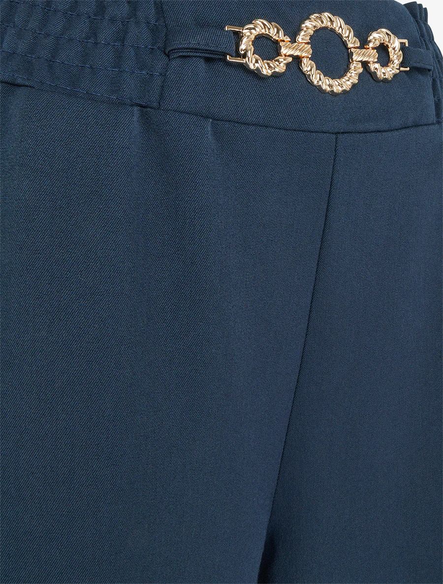 Pantalon palazzo taille froncée à anneaux - Marine - Image 3