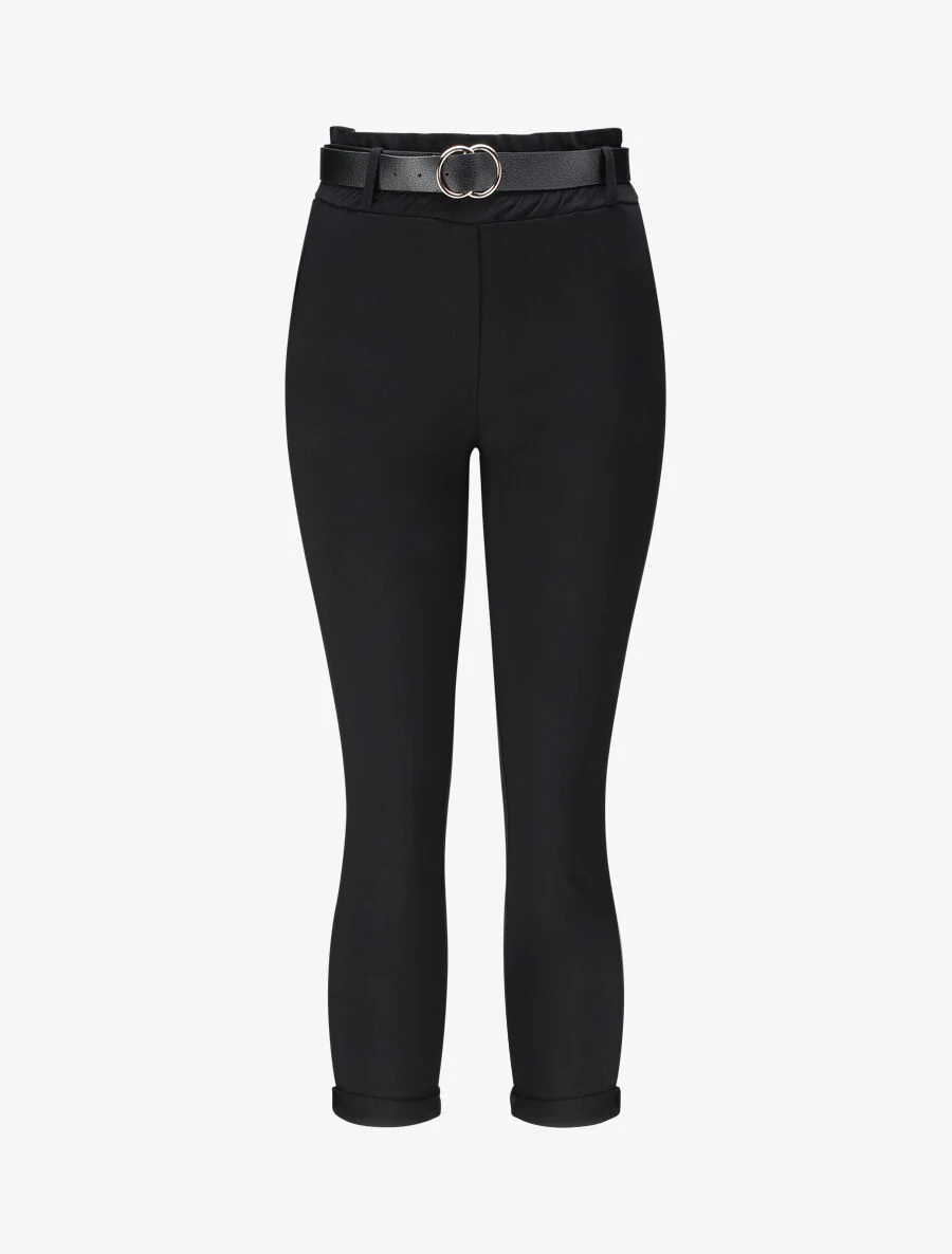 Pantalon paper bag uni avec ceinture - Noir