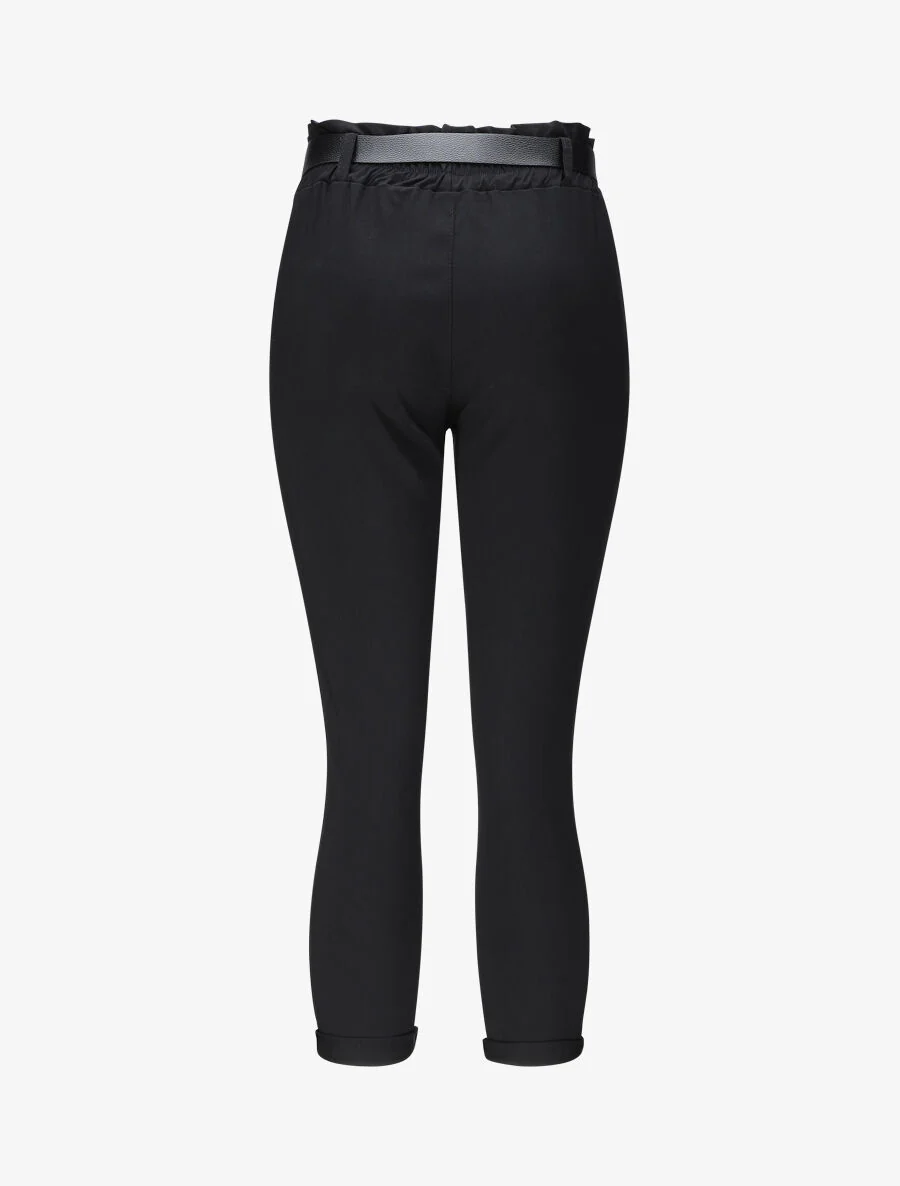 Pantalon paper bag uni avec ceinture - Noir - Image 2