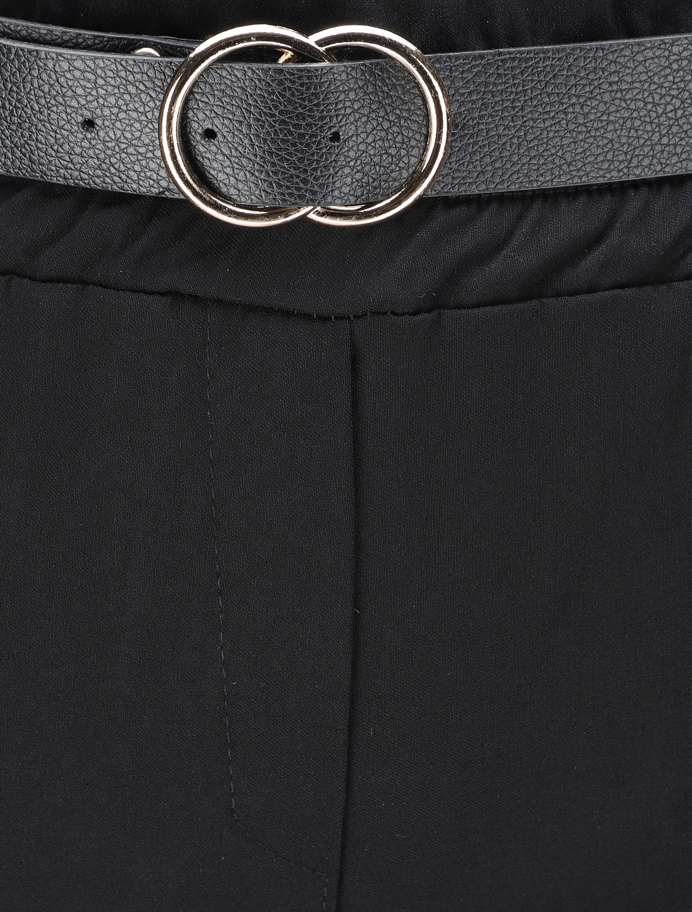 Pantalon paper bag uni avec ceinture - Noir - Image 3