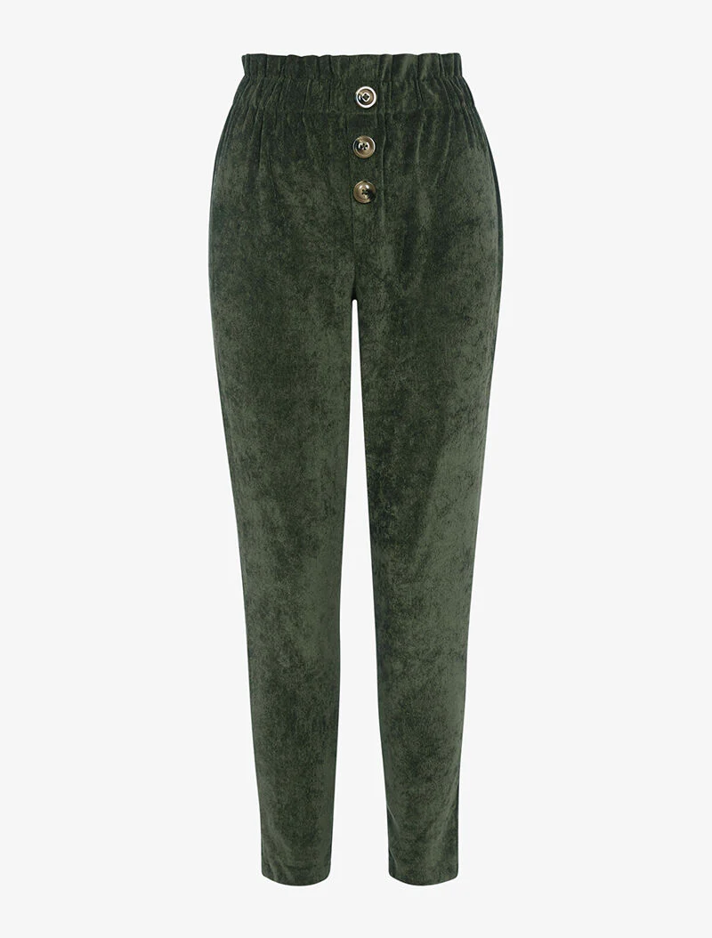 Pantalon paperbag en velours - kaki