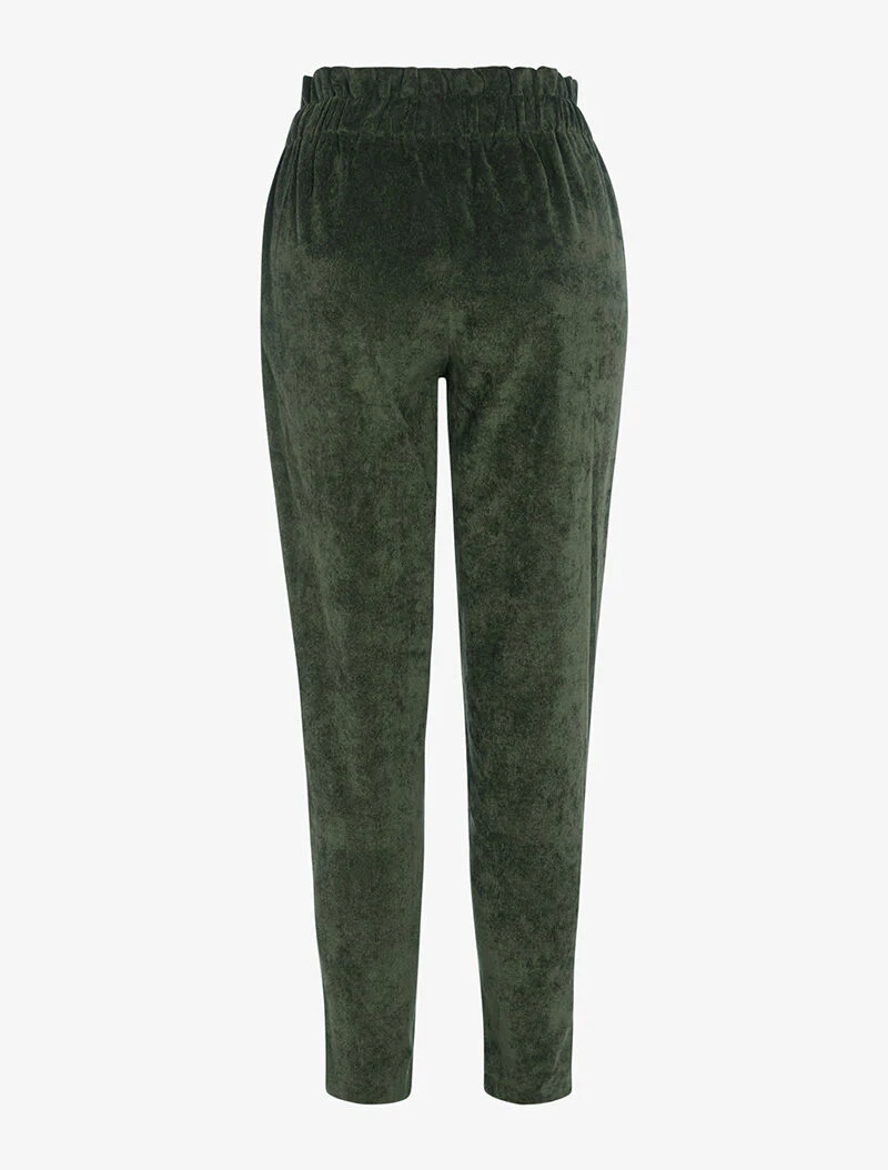 Pantalon paperbag en velours - kaki - Image 2