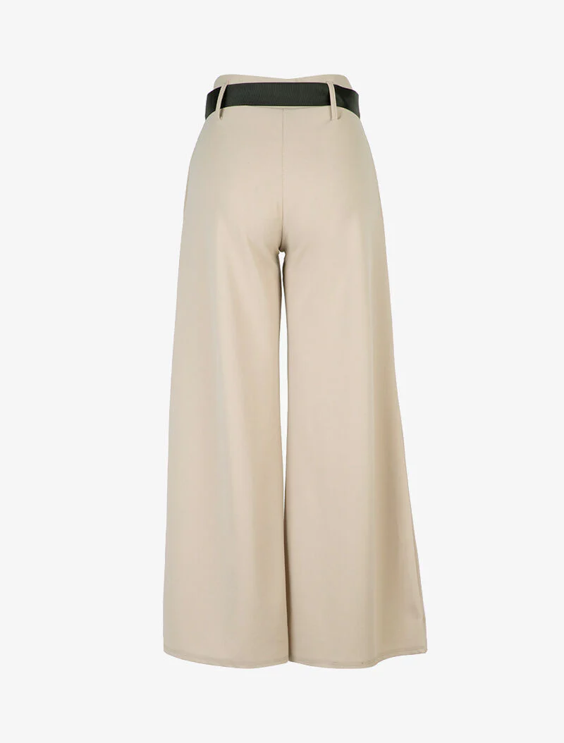 Pantalon patte d'élephant à taille volantée - Beige - Image 2