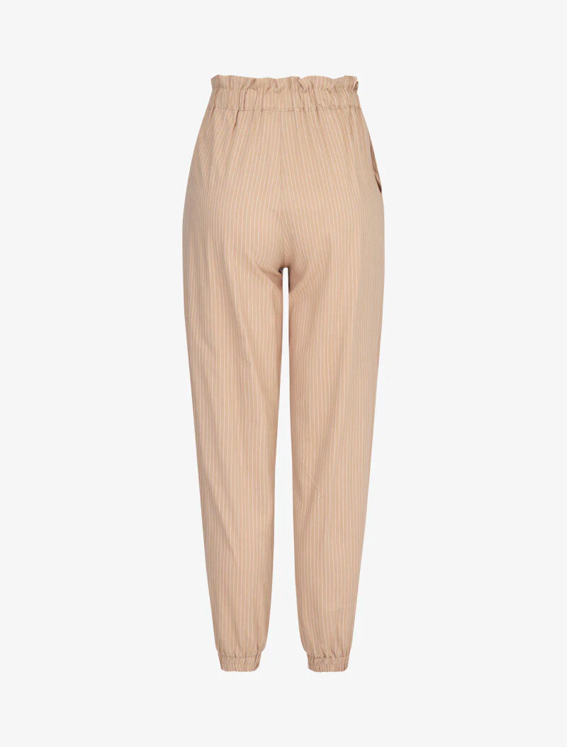 Pantalon rayé en coton style sarouel - beige - Image 2
