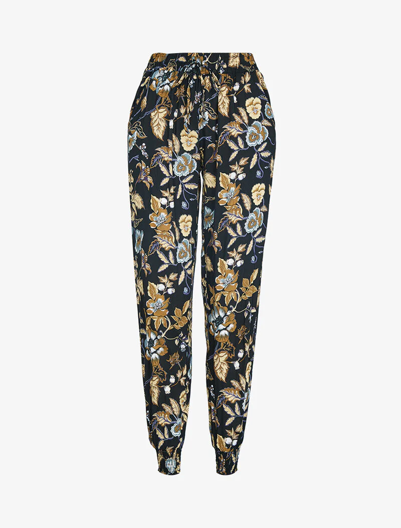 Pantalon sarouel à imprimé fleuri - noir