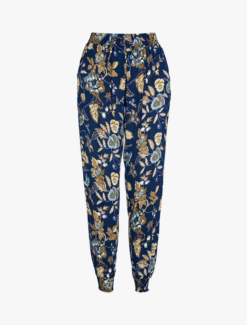 Pantalon sarouel à imprimé fleuri - marine