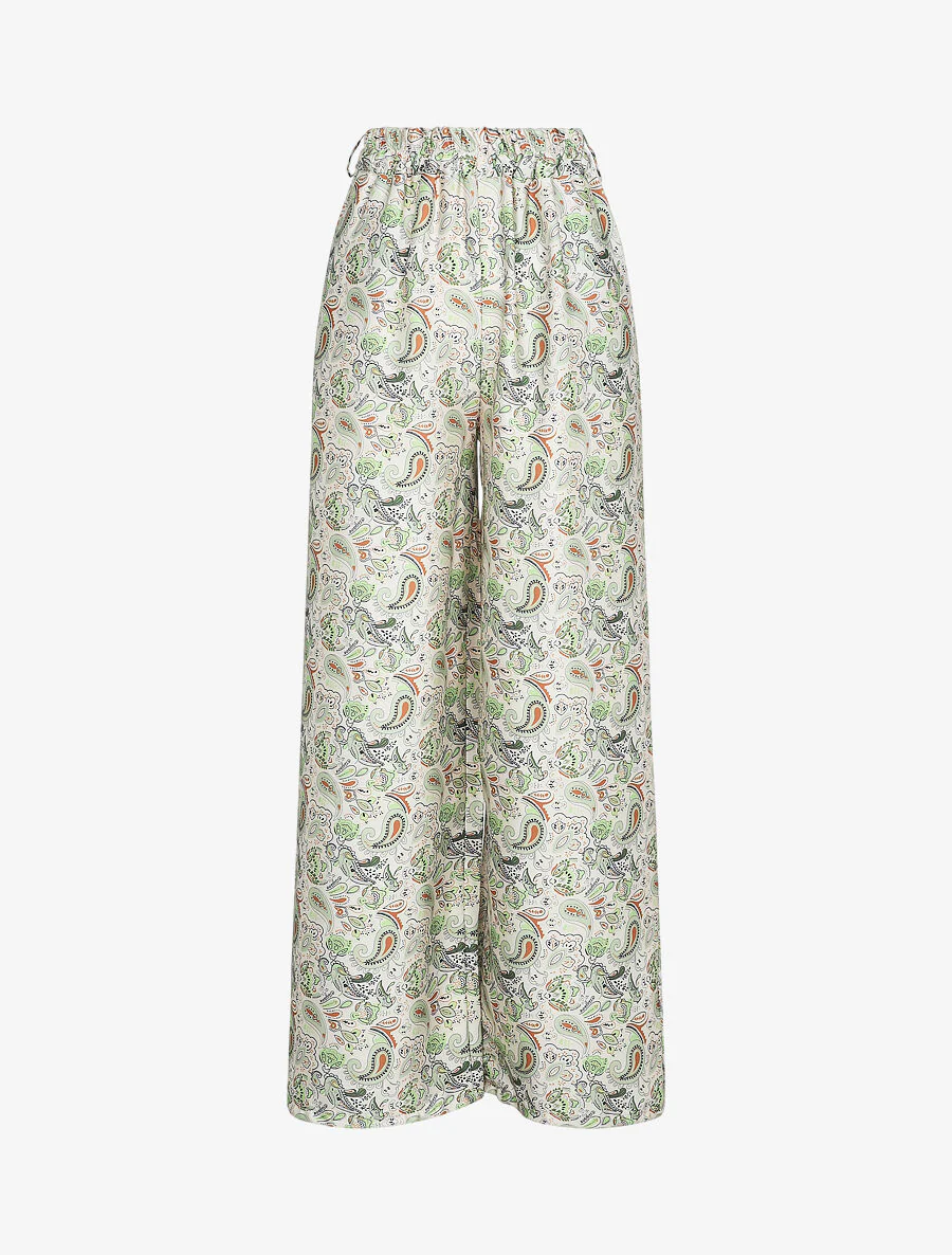 Pantalon satiné imprimé cachemire - Beige