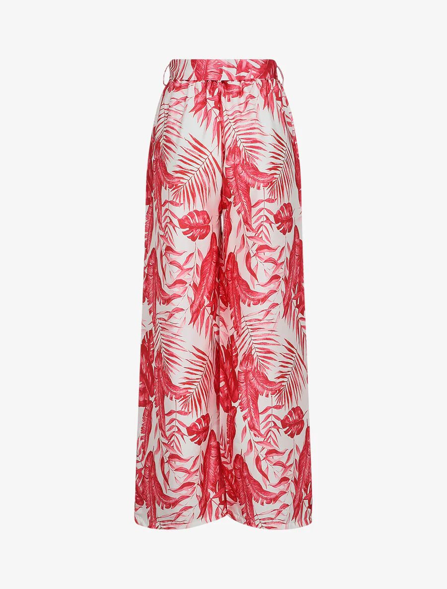 Pantalon satiné imprimé tropical - Rouge - Image 2