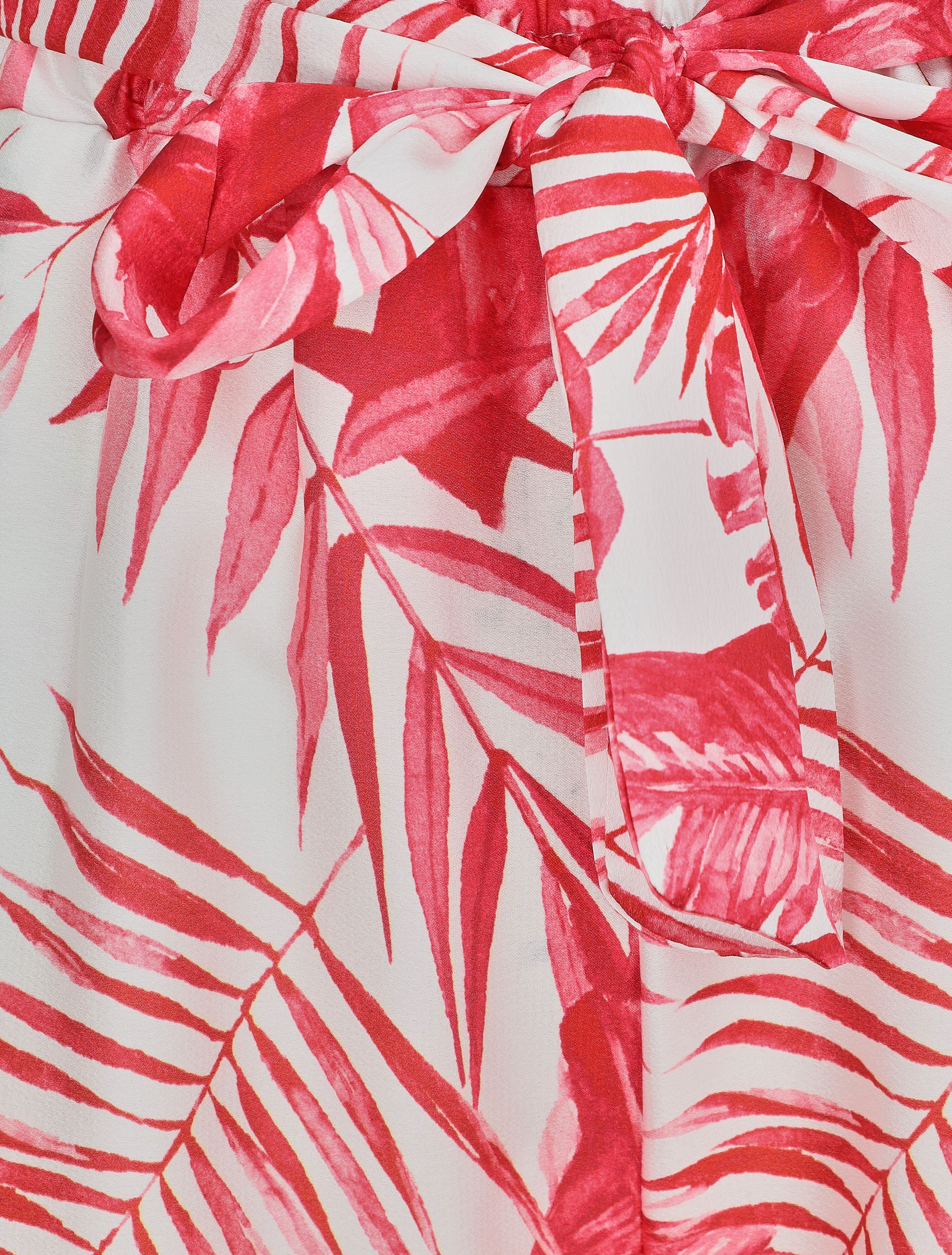 Pantalon satiné imprimé tropical - Rouge - Image 3