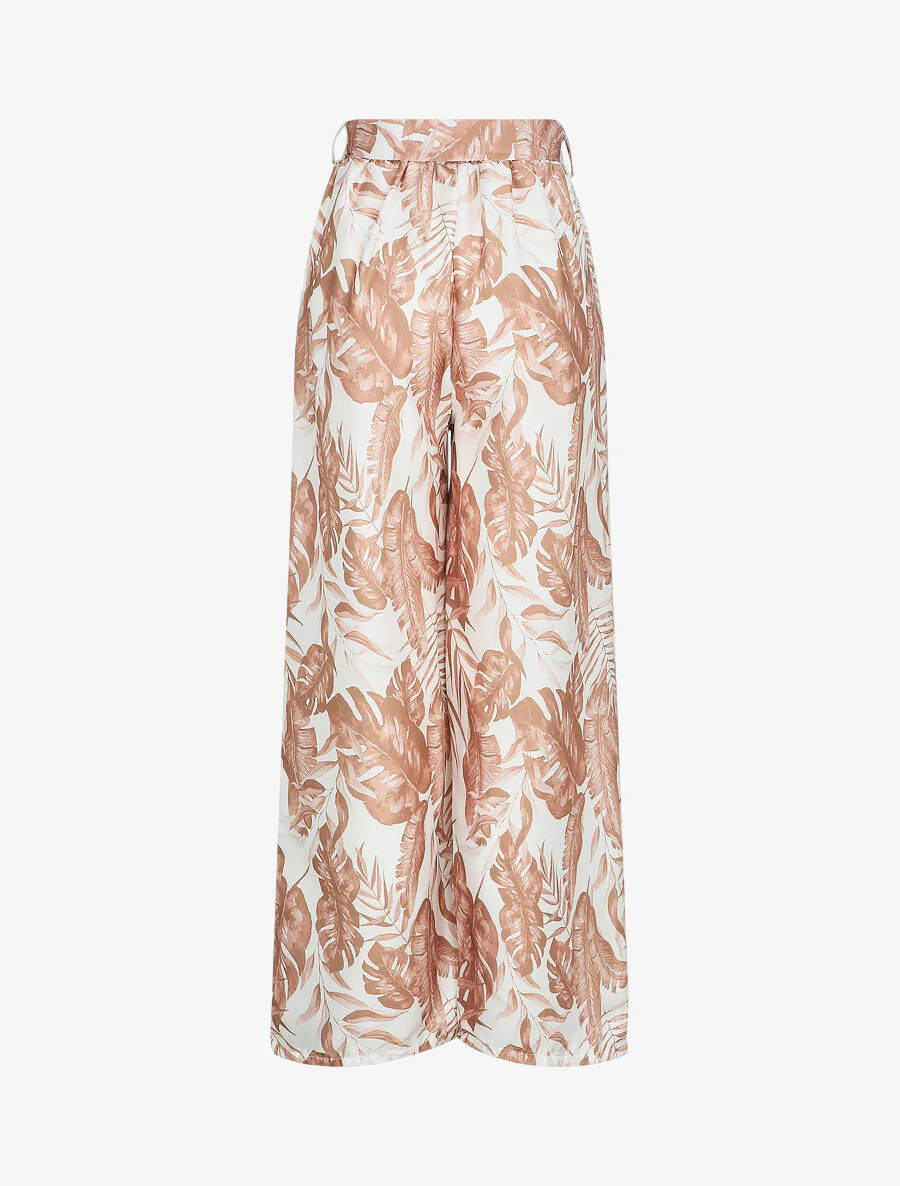 Pantalon satiné imprimé tropical - Camel - Image 2