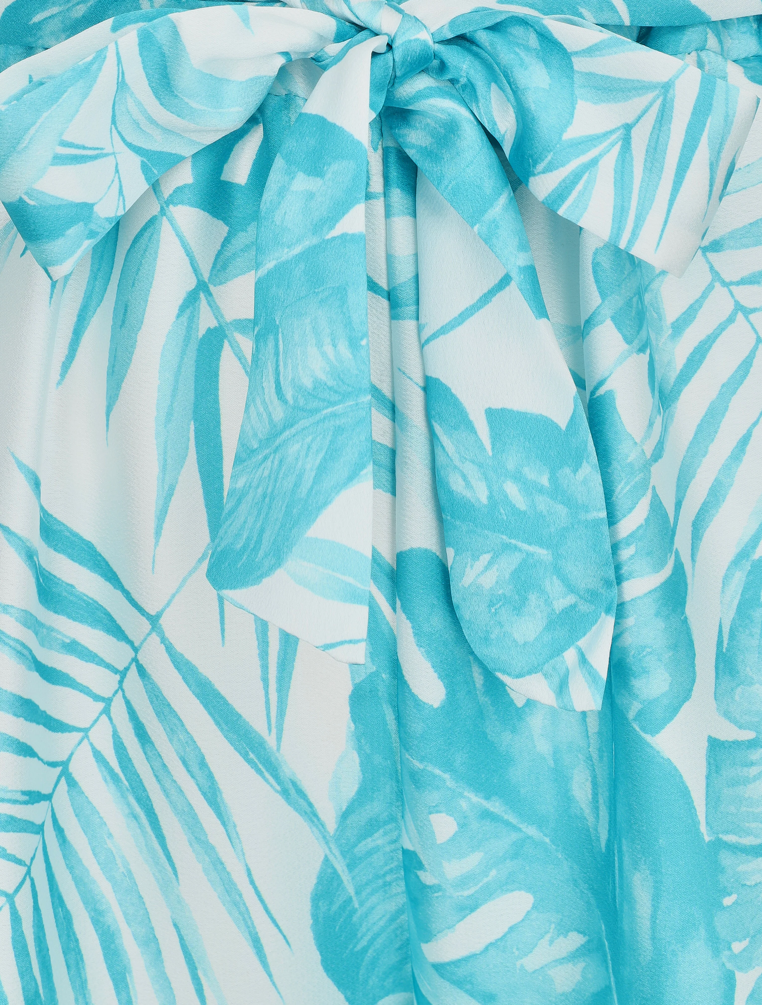 Pantalon satiné imprimé tropical - Turquoise - Image 3