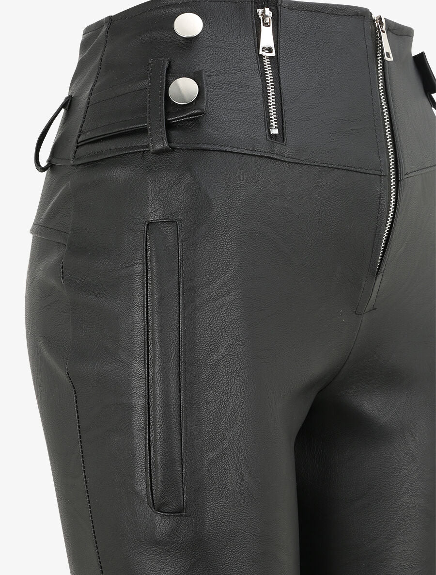 Pantalon simili uni - Noir - Image 3