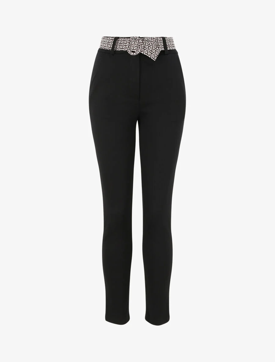 Pantalon slim à ceinture imprimé graphique - Noir