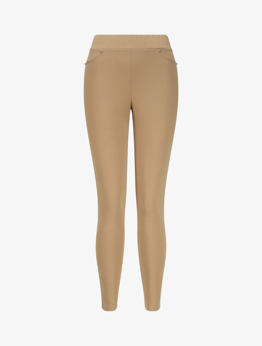 Pantalon slim à taille élastiquée - Camel