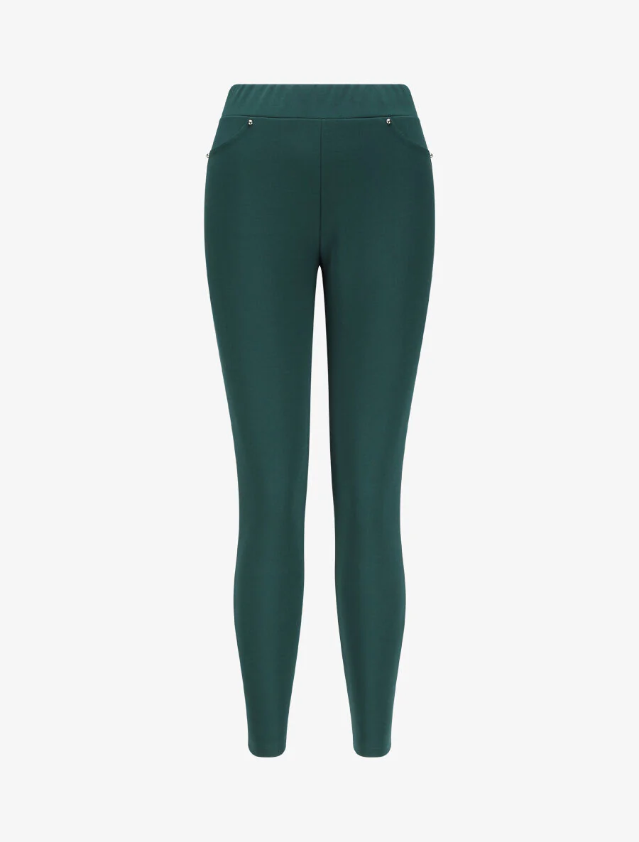 Pantalon slim à taille élastiquée - Vert sapin