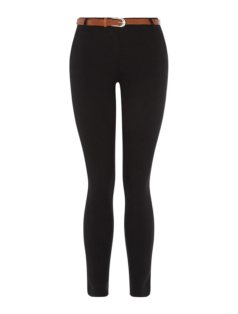 Pantalon slim ceinturé uni - noir