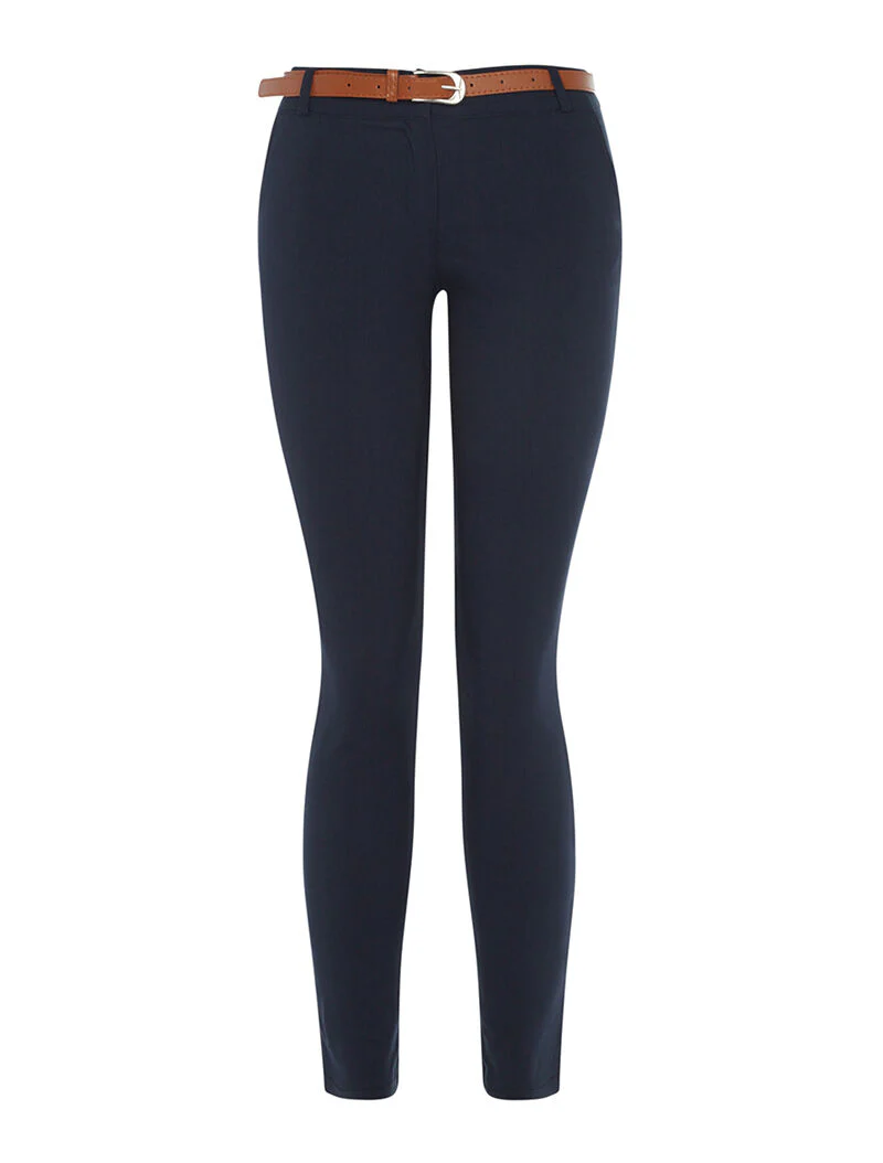 Pantalon slim ceinturé uni - marine
