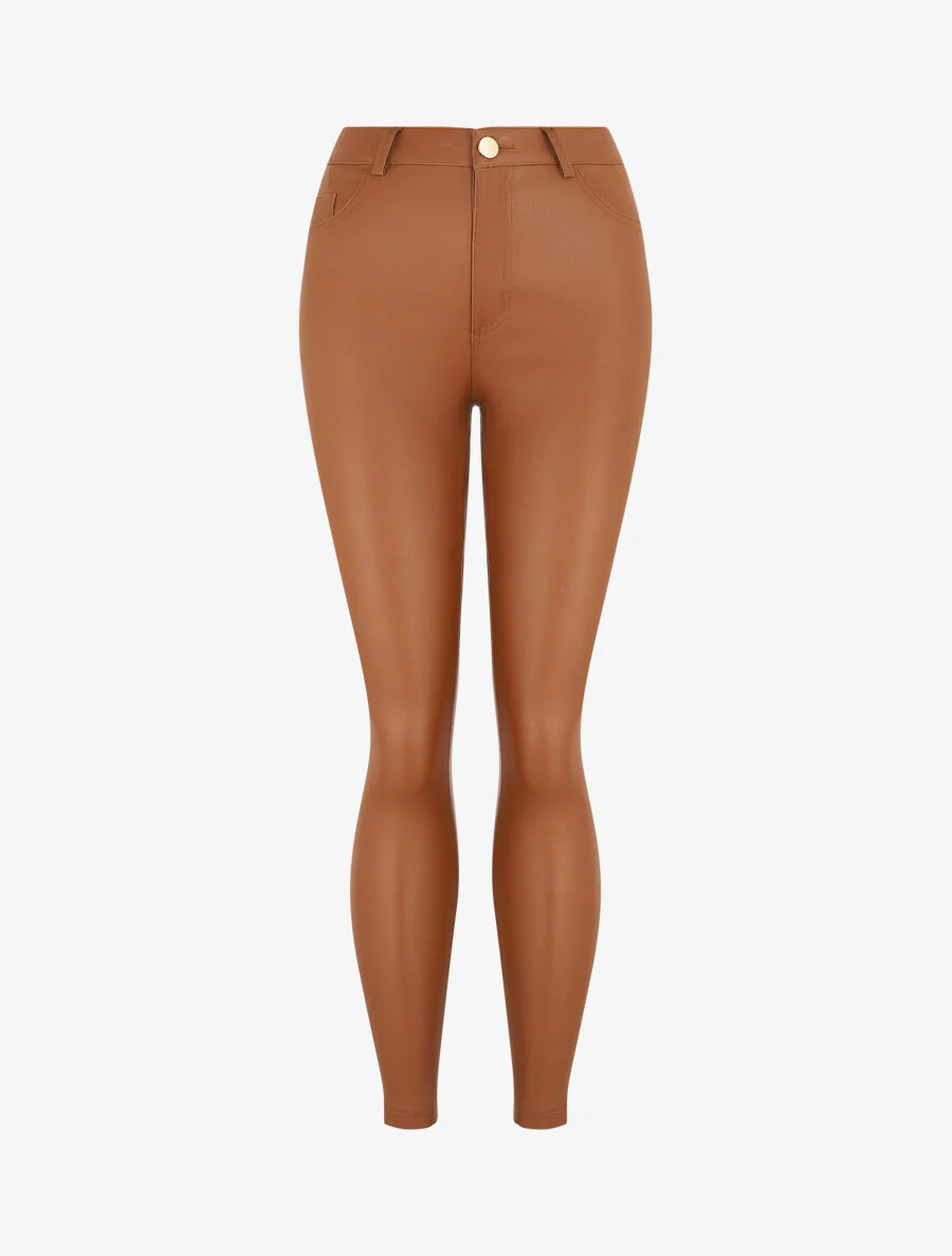 Pantalon slim effet ciré - Camel