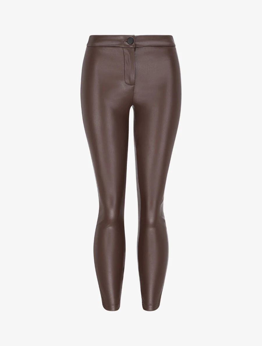 Pantalon slim en simili - Marron