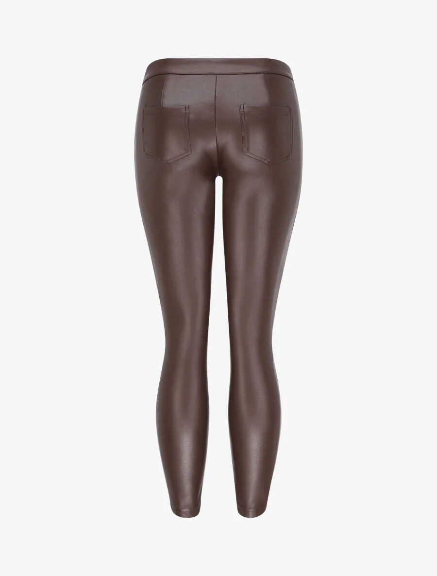 Pantalon slim en simili - Marron - Image 2